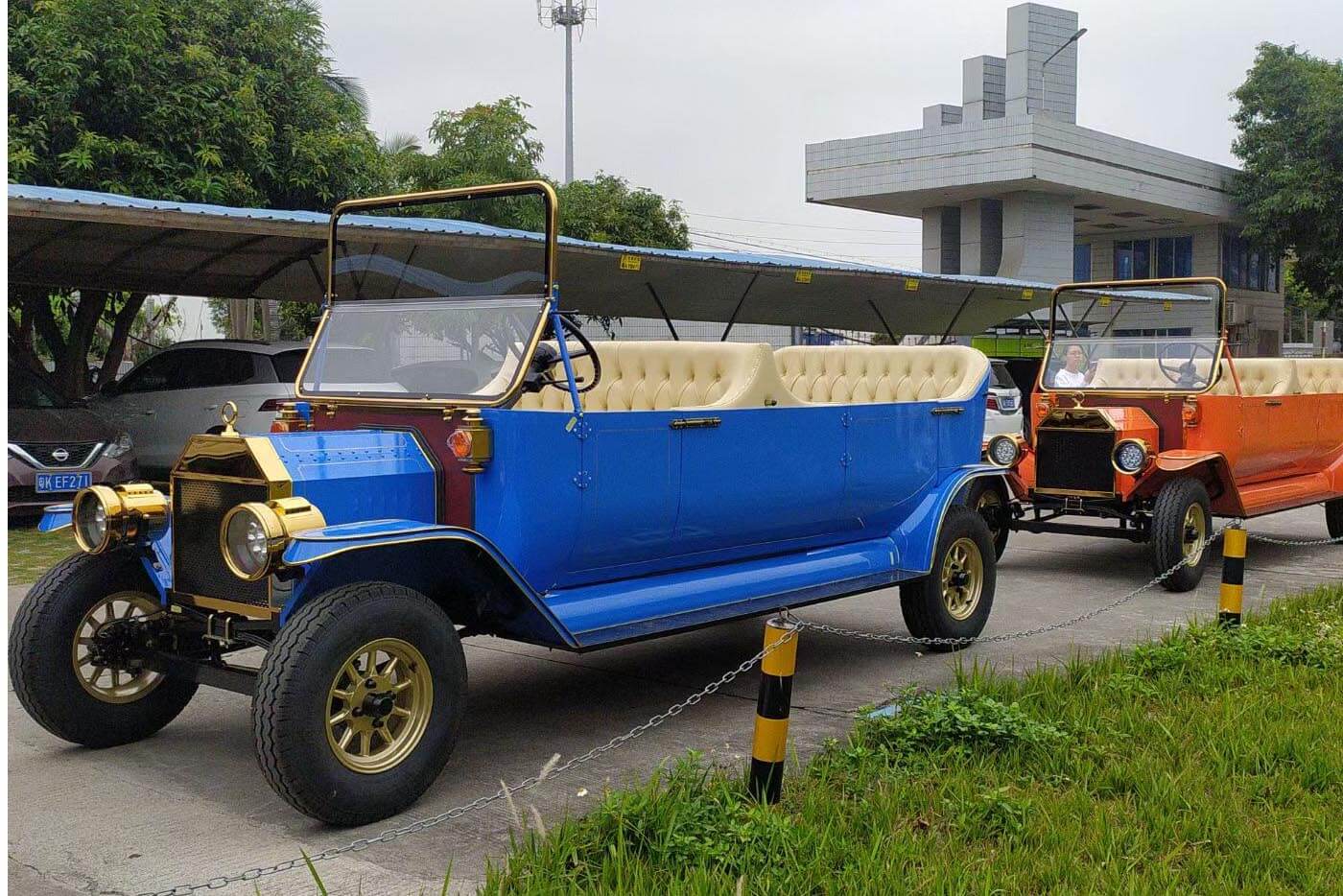 electric sightseeing vintage vehicle with open roof convertible